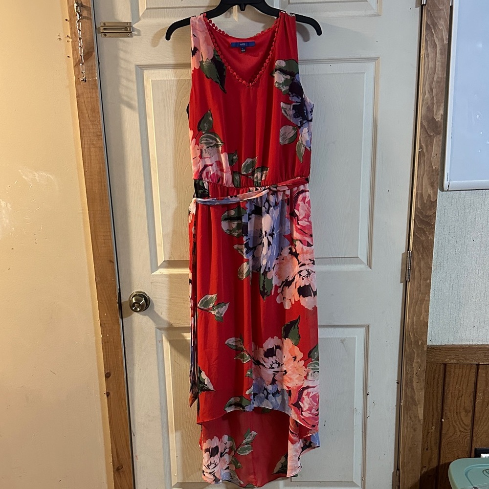 APT. 9 FLORAL HI LO DRESS: PINK/RED: GREAT CONDITION: SIZE L